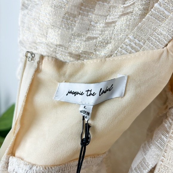 NWT Jacquie The Label Metallic Gold Puff Sleeve Babydoll Dress Sz L - Picture 8 of 12